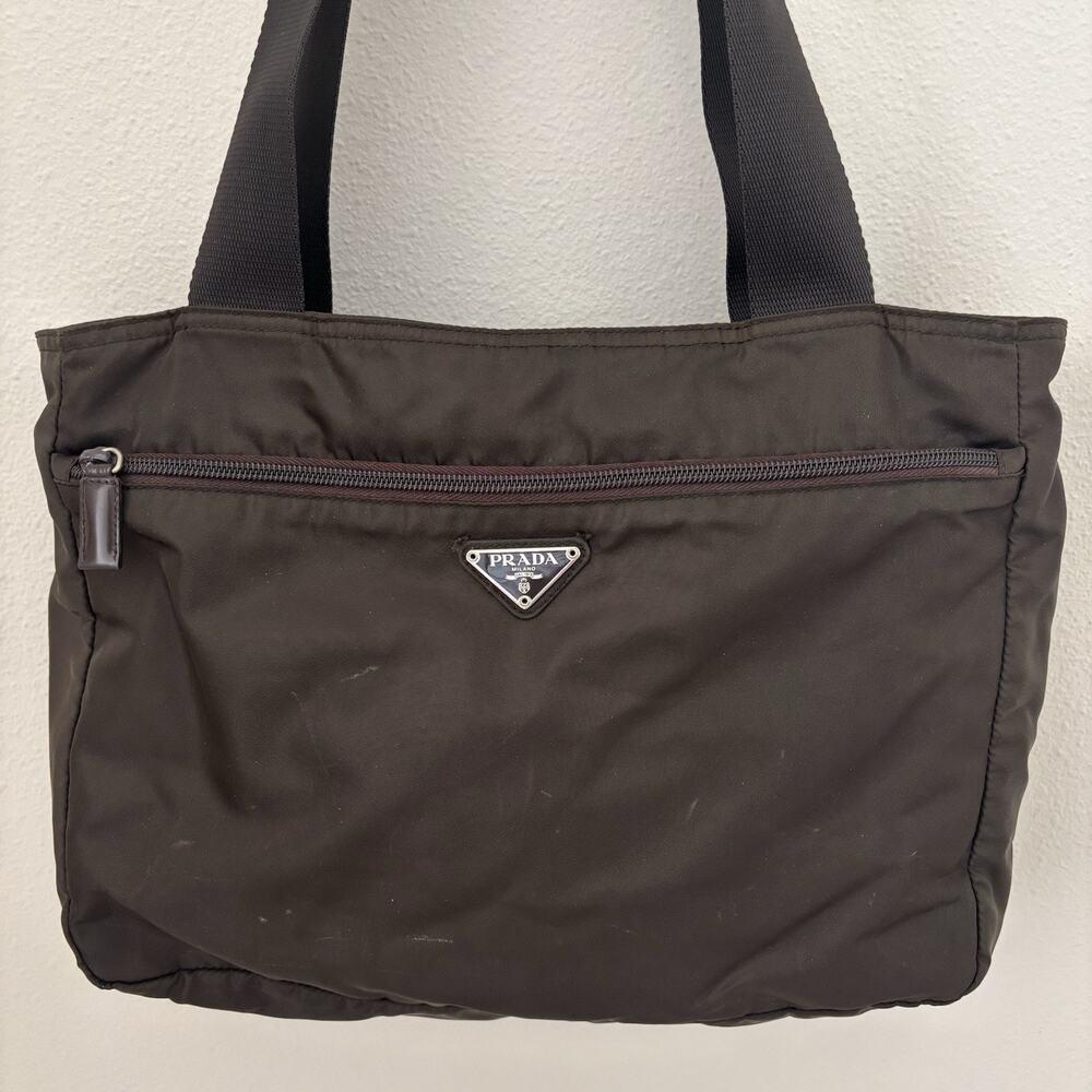 Prada Green Tessuto Nylon Tote, Scuffed